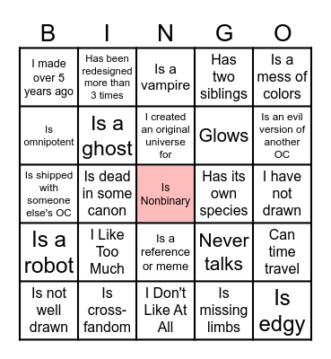 I have an OC that... Bingo Card