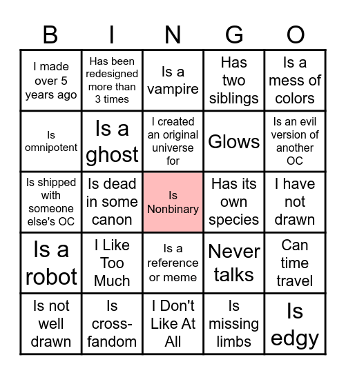 I have an OC that... Bingo Card