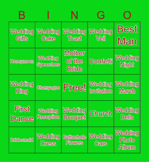 Wedding Bingo Card