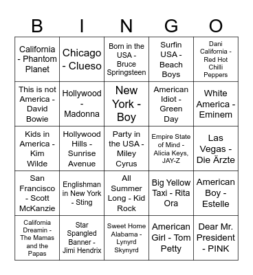 Hallo Uncle Sam Bingo Card