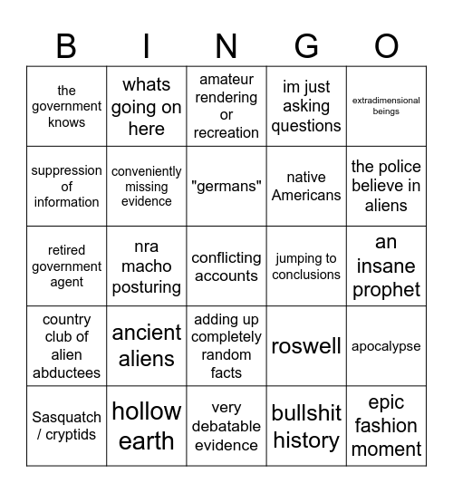 UFO DOCUMENTARY BINGO Card