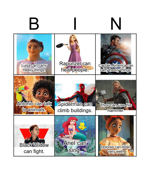 Characters Bingo Card