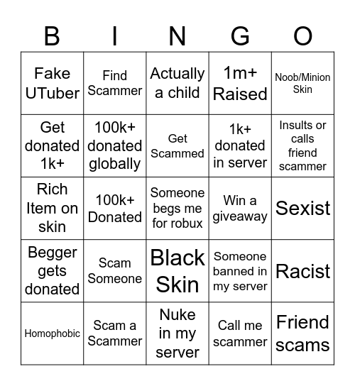 Pls Donate Bingo Board Bingo Card