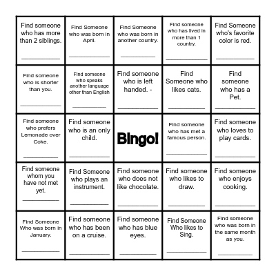 Find Someone Who... Bingo Card