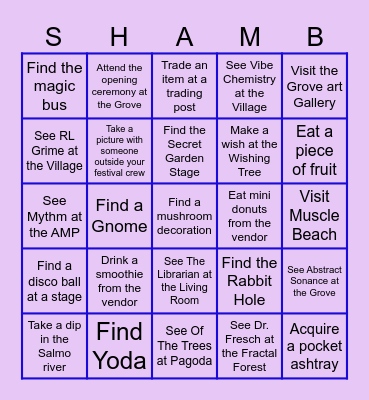 Shambala Bingo Card