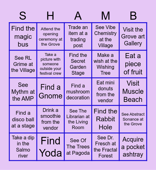 Shambala Bingo Card