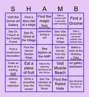 Shambala Bingo Card
