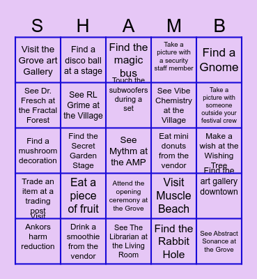 Shambala Bingo Card
