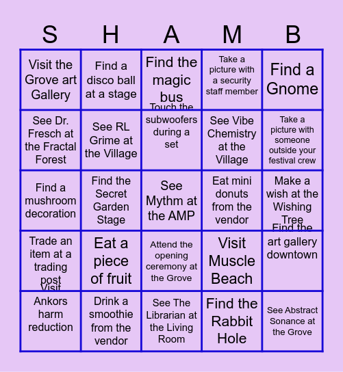 Shambala Bingo Card