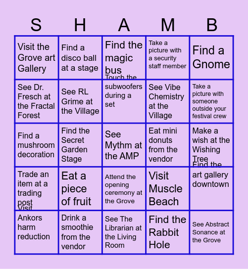 Shambala Bingo Card