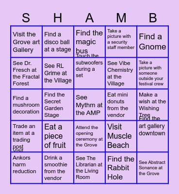 Shambala Bingo Card