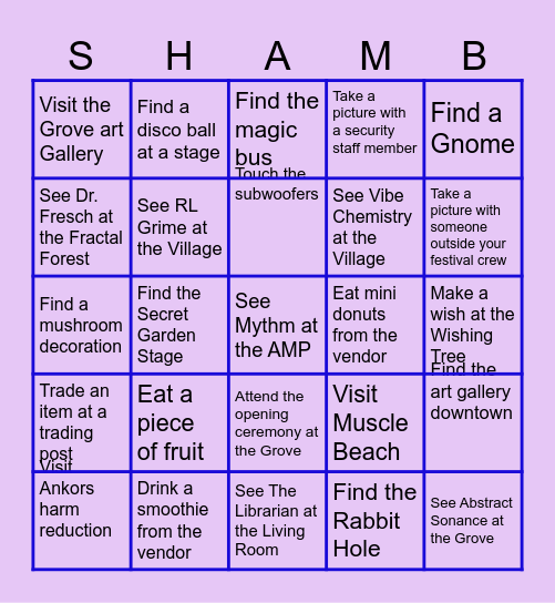 Shambala Bingo Card