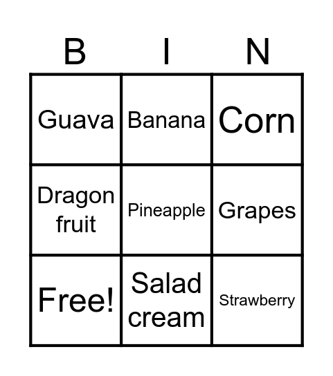Amazing Food : Fruit Salad Bingo Card