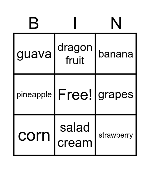 Amazing Food: Fruit Salad BINGO Card