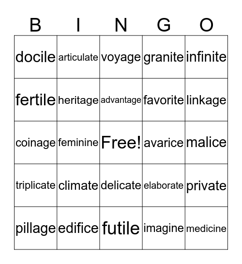 Wilson 10.1 Bingo Card