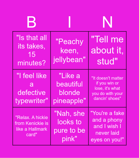 Grease 'is the word' Bingo Card