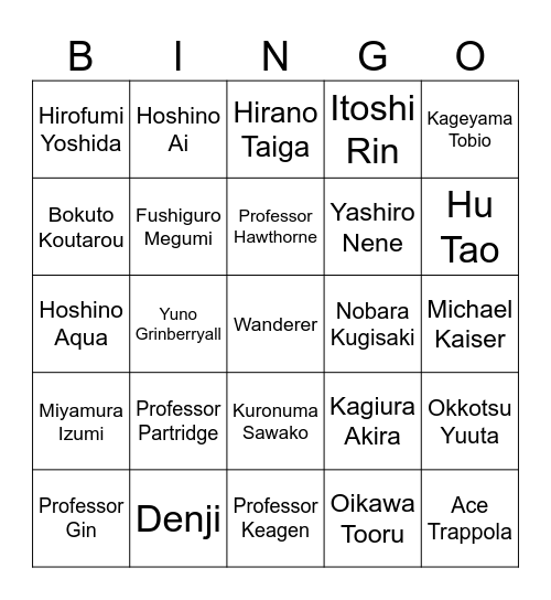 kanao Bingo Card