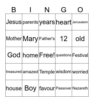 Boy Jesus Bingo Card