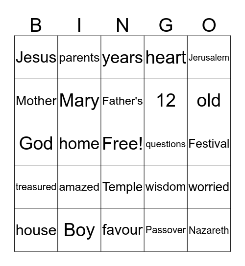 Boy Jesus Bingo Card