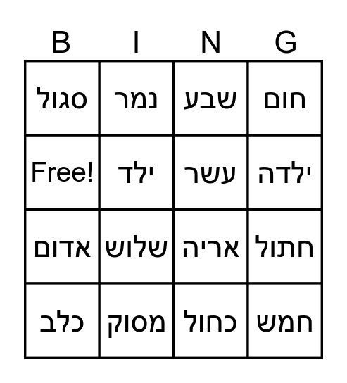 קייטנה - יום אנגלית Bingo Card