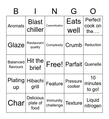 Master chef Australia Bingo Card