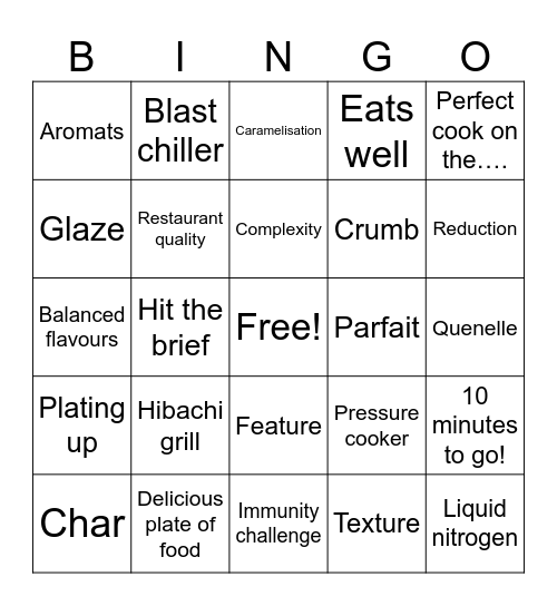 Master chef Australia Bingo Card