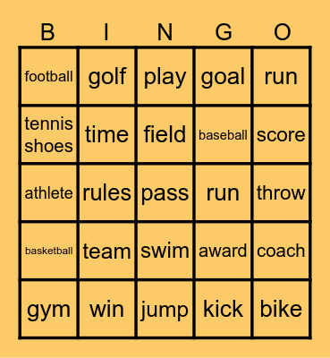 SPORTS BINGO! Bingo Card