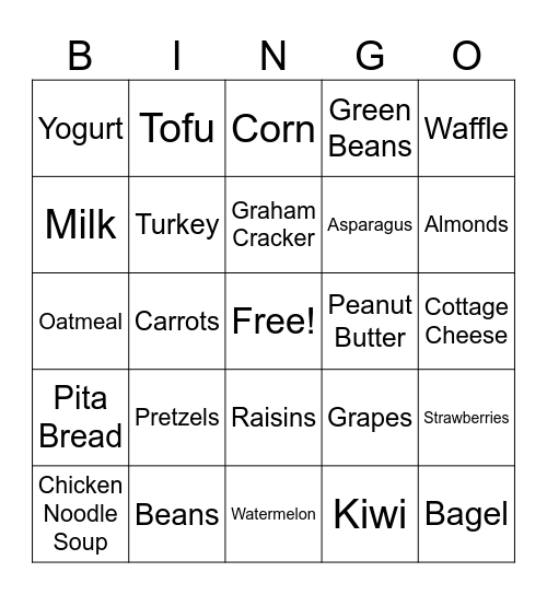 MyPlate Bingo Card
