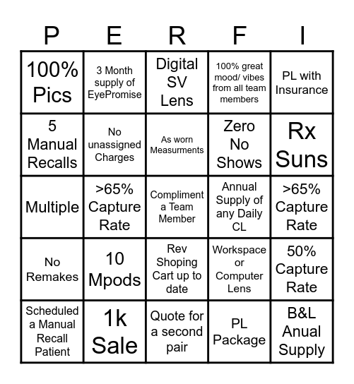 Swansea Performance Eyecare Bingo Card