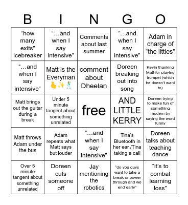BBT Orientation Bingo Card