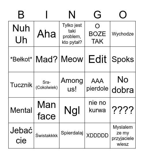 Co powie neon boi Bingo Card