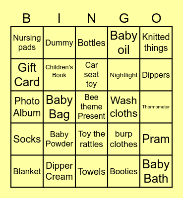 Baby Bee BINGO Card
