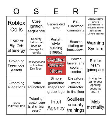 Roblox Core Games Bingo Card