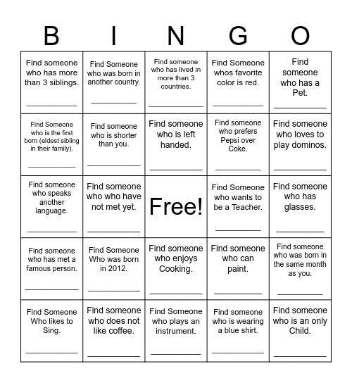 Find Someone Who Bingo Card