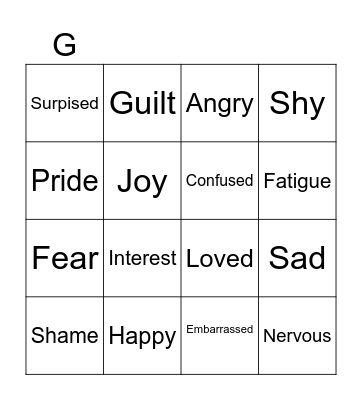 Feelings & Emotions Bingo Card