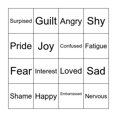 Feelings & Emotions Bingo Card