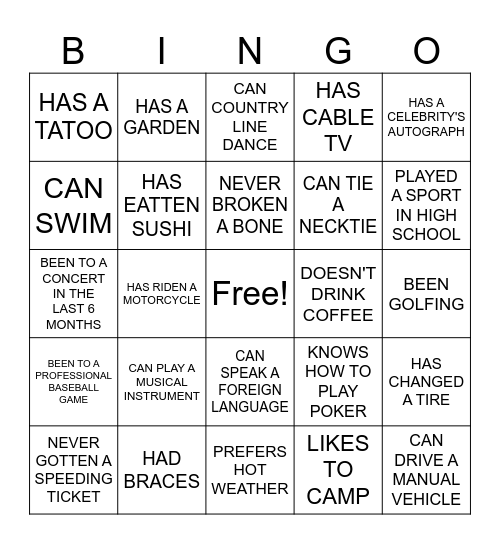 Get to Know You BINGO Card