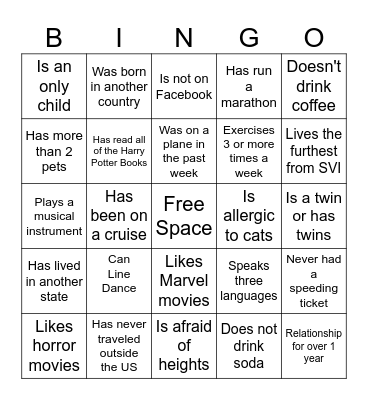 Get To Know You Bingo Card