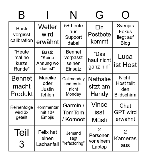 calibingo: calimonday edition! Bingo Card