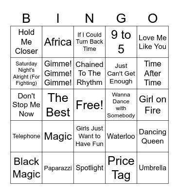 Sing-A-Long Songs!  Bingo Card