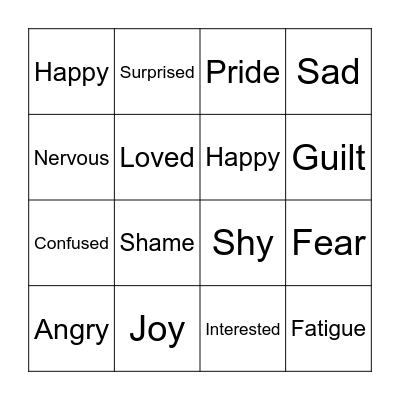 Feelings & Emotions Bingo Card