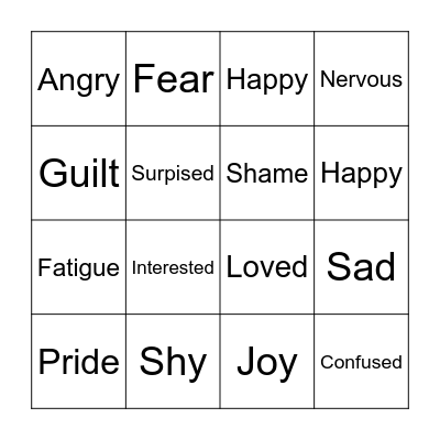 Feelings & Emotions Bingo Card