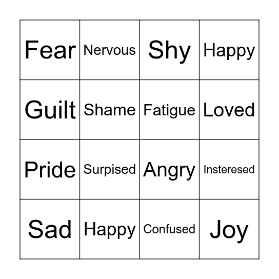 Feelings & Emotions Bingo Card