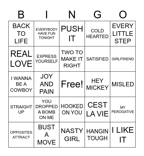 80S DANCE Bingo Card