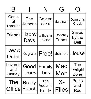 TV Theme Songs Bingo Card