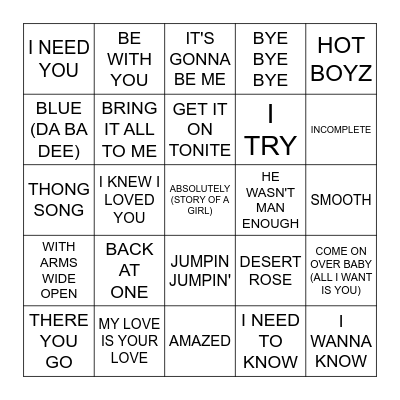 TOP 100 FROM 2000 PART 1 Bingo Card