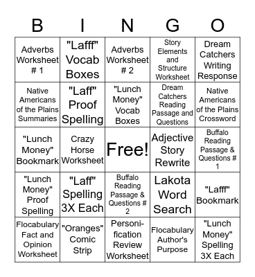 HOMEWORK BINGO Card