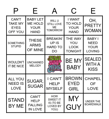 60's Love Songs Bingo Card