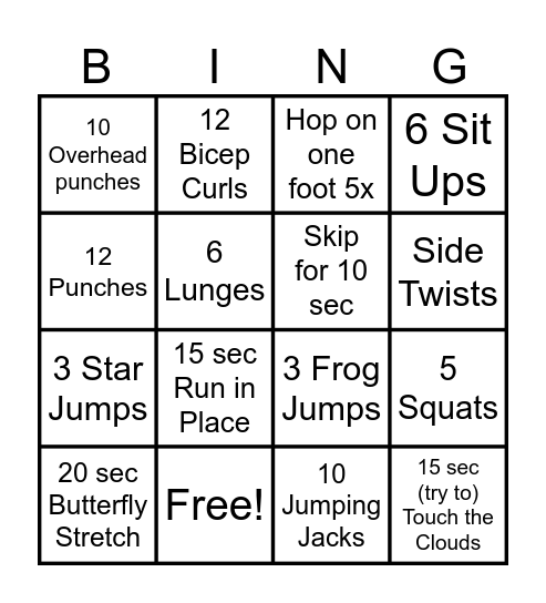 PA (Kids) Bingo Card