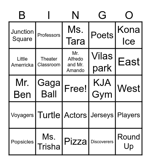 KJ BINGO Card